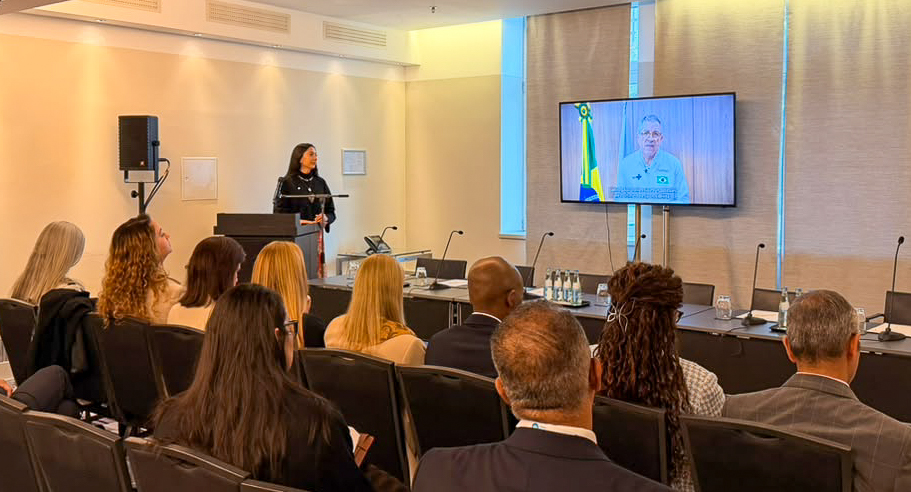 Alexandre Padilha, Brazil's Minister of Health and President of the Global Coalition, delivers a video message opening the event at the World Health Summit 2026. Photo: The Global Coalition.